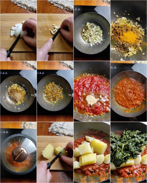 preparação do Aloo Palak