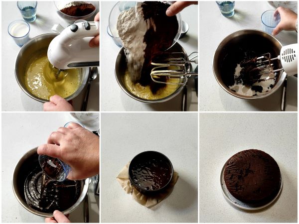 preparação do bolo de cacau com farinha de arroz