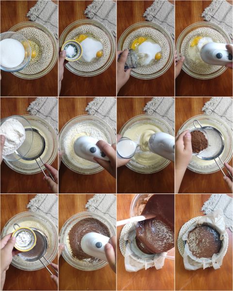 preparação do bolo de chocolate fofinho