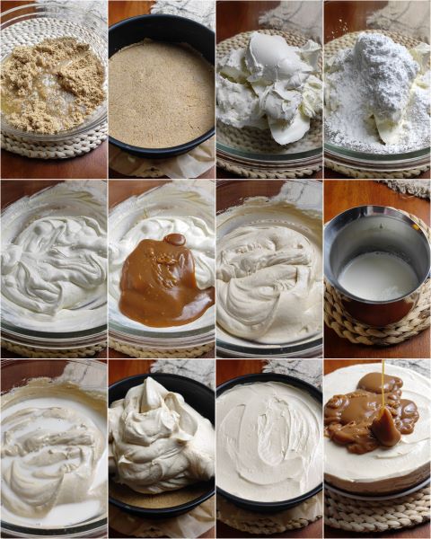 preparação do cheesecake de caramelo salgado sem forno