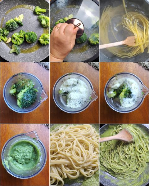 preparação do macarrão com creme de brócolis