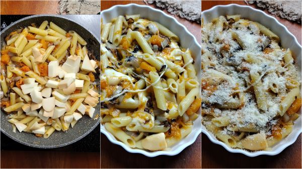 preparação do macarrão de forno com abóbora e radicchio