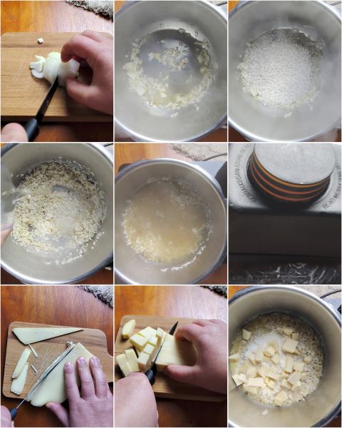 preparação do risoto à valdostana na panela de pressão