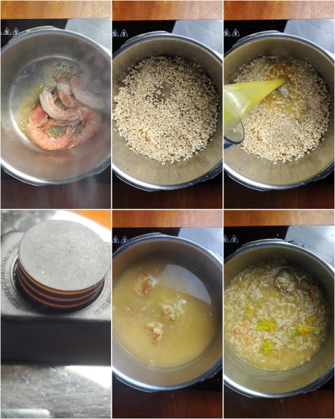 preparação do risoto de camarão e cítricos