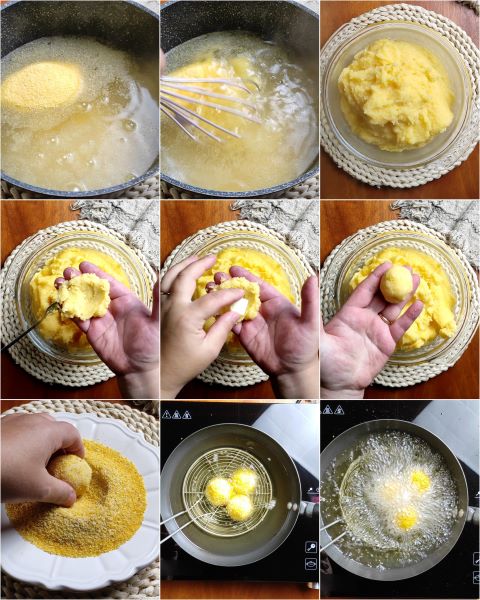 preparação dos bolinhos de polenta