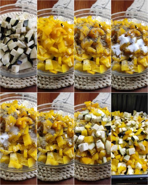 preparação dos legumes agridoce na fritadeira a ar