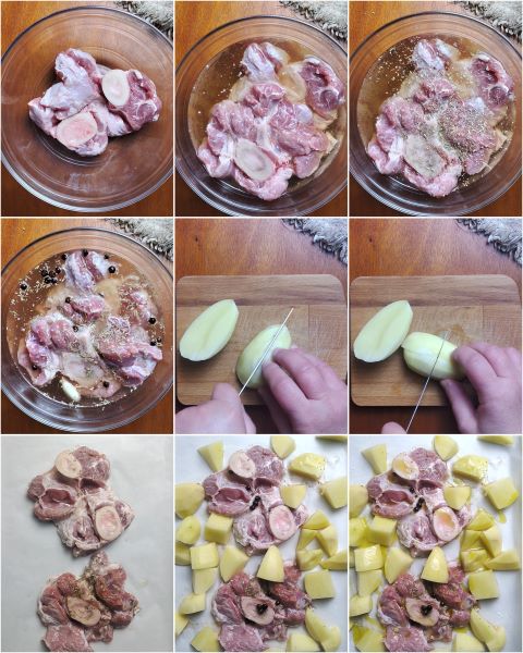 preparação dos ossibucos com batatas assadas
