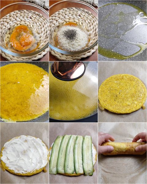 preparação dos rolinhos de omelete frio