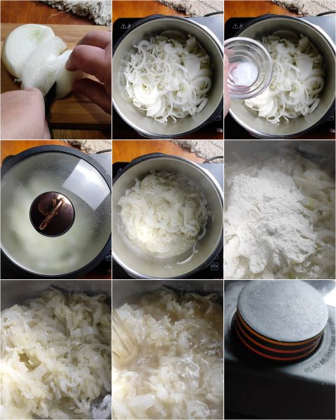 preparo da sopa de cebola na panela de pressão