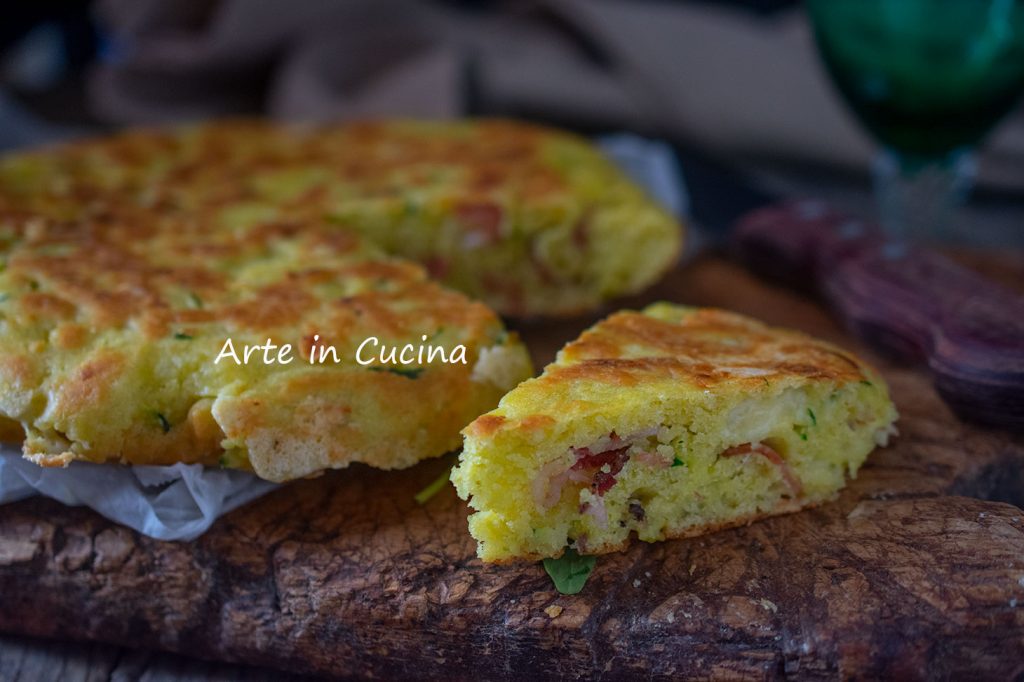 Torta 10 minutos com speck e abobrinhas