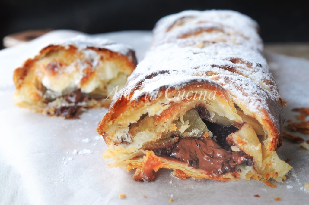 Trança de massa folhada com Nutella e chocolate