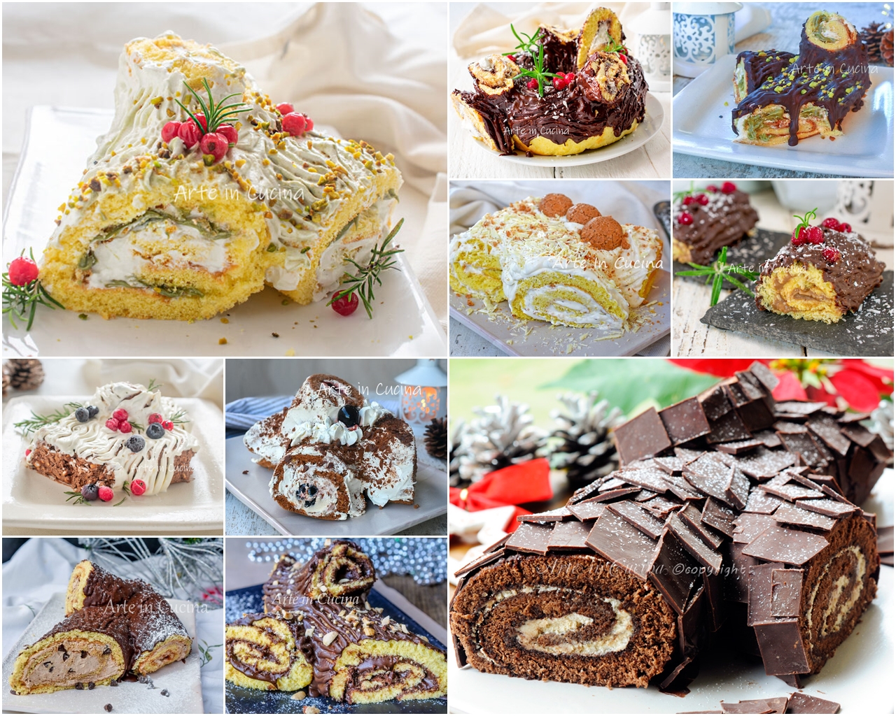 Troncos doces de Natal com massa de biscoito