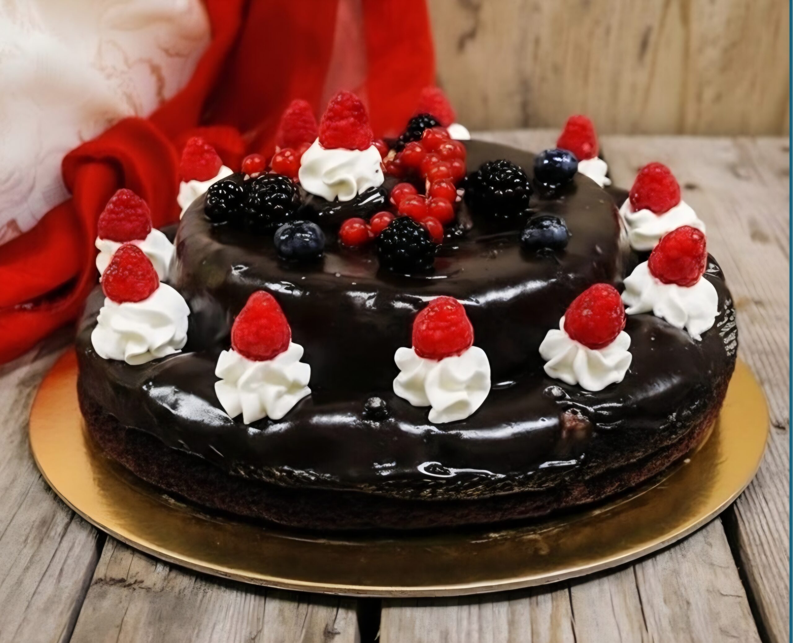 Bolo de chocolate com bombinhas profiterol