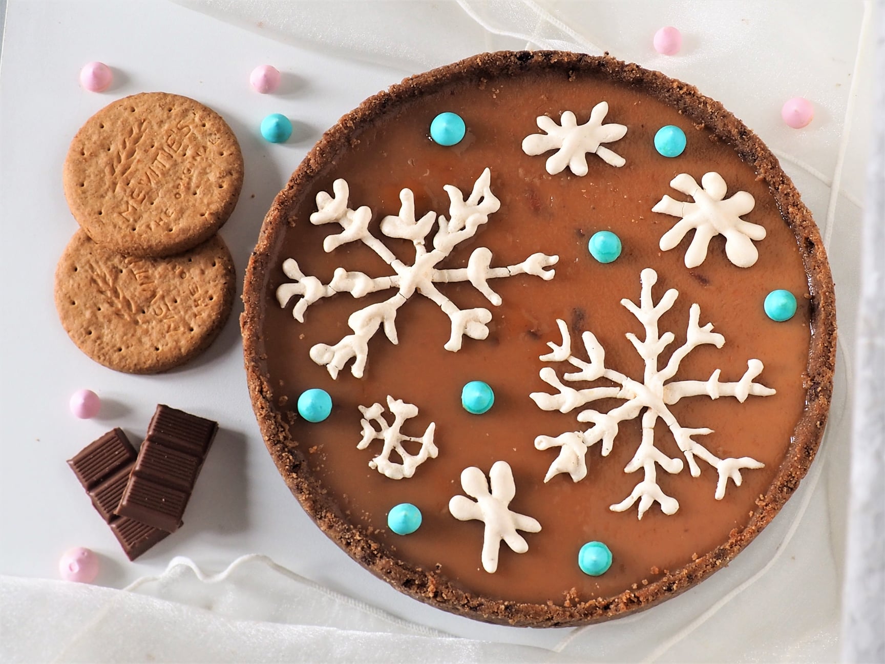 Cheesecake de castanhas com flocos de neve