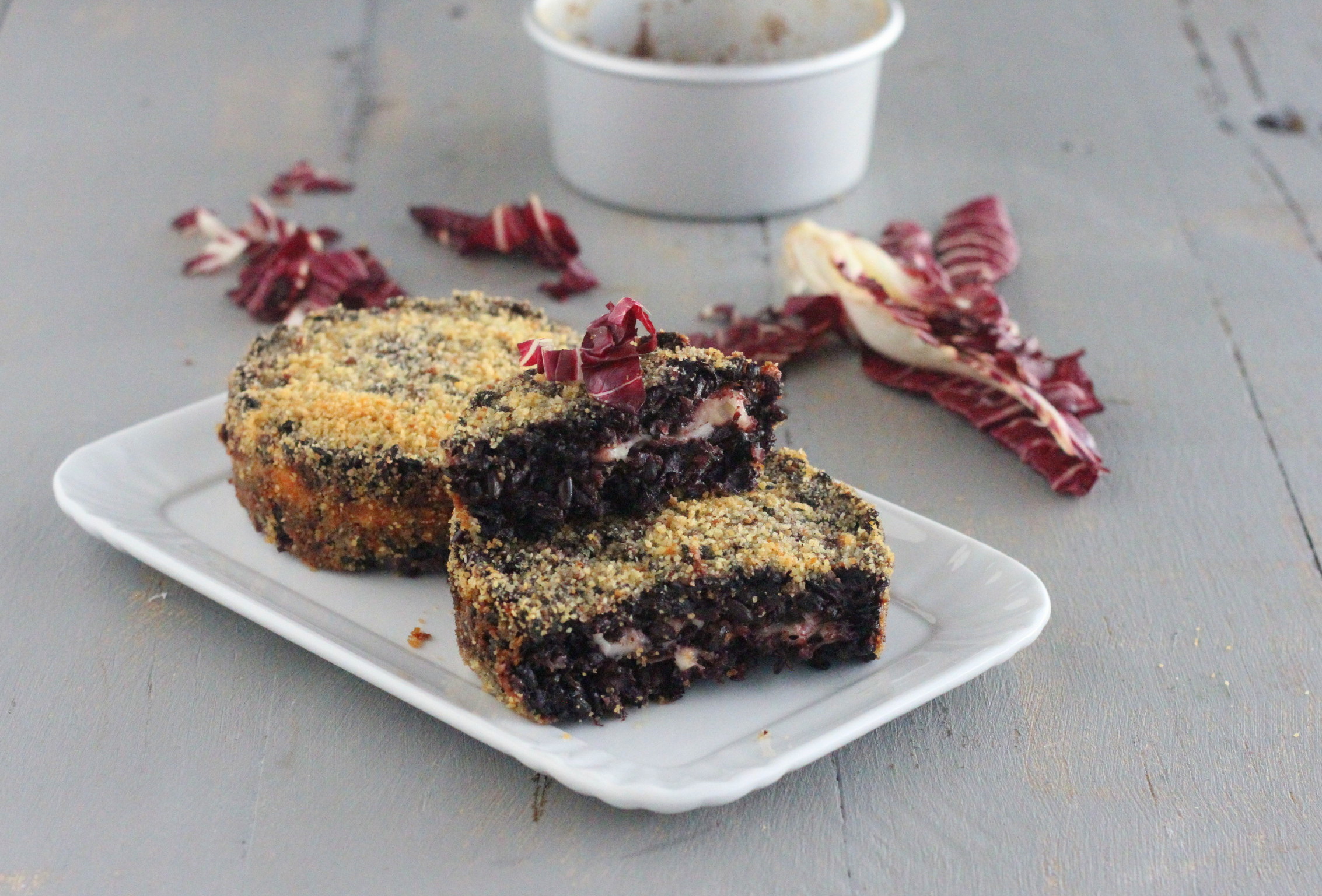 Gratinado de arroz com radicchio e provolone