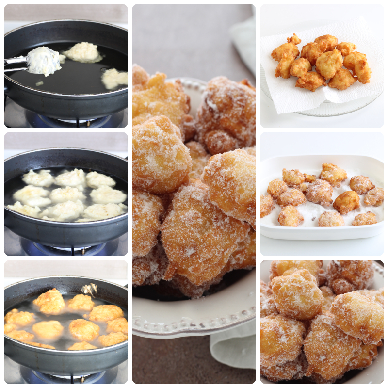 fritura dos bolinhos de arroz