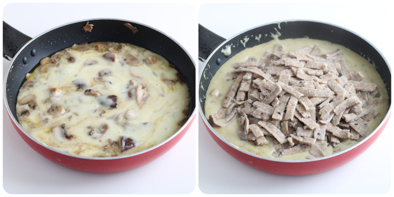 macarrão cogumelos e creme de batatas