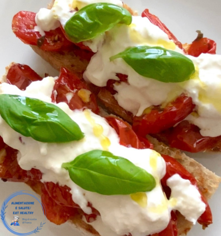 Bruschettas com tomatinhos assados viva a Itália