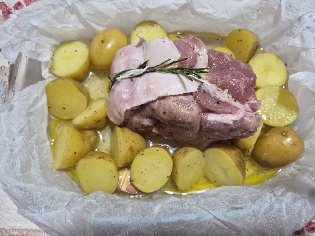Porchetta com batatas novas