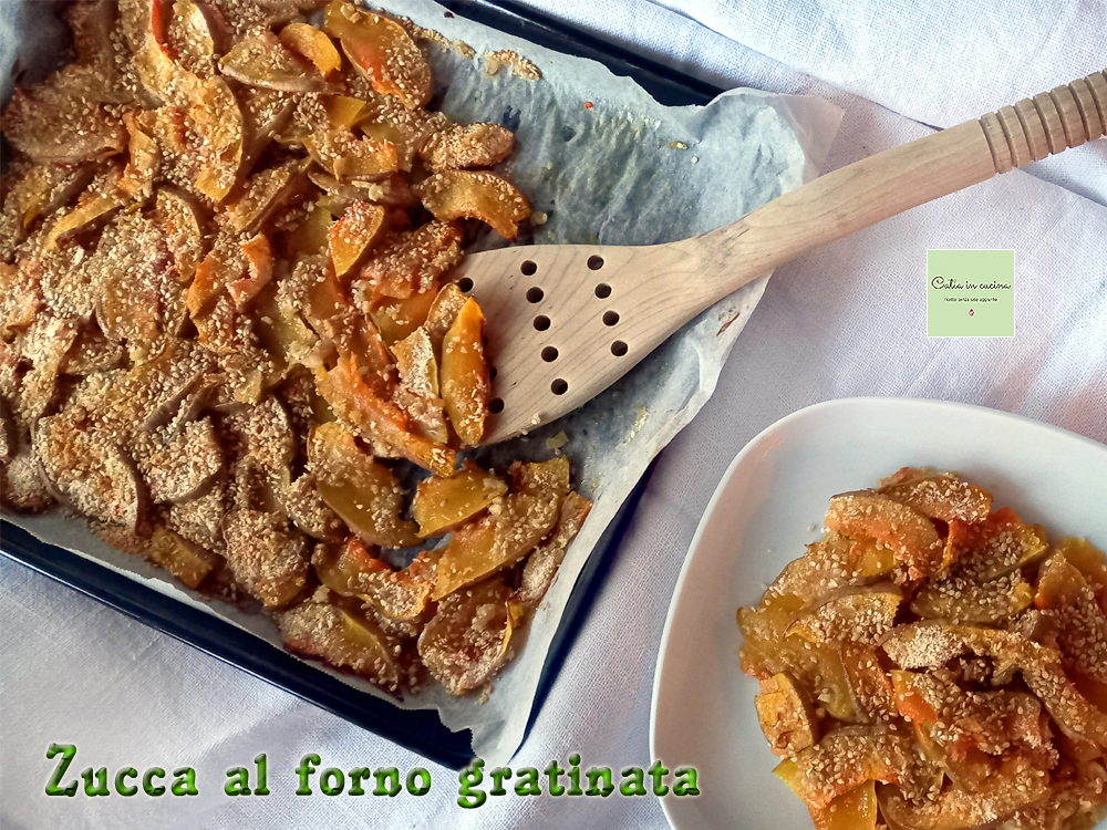 abóbora gratinada com gergelim e farinha de rosca