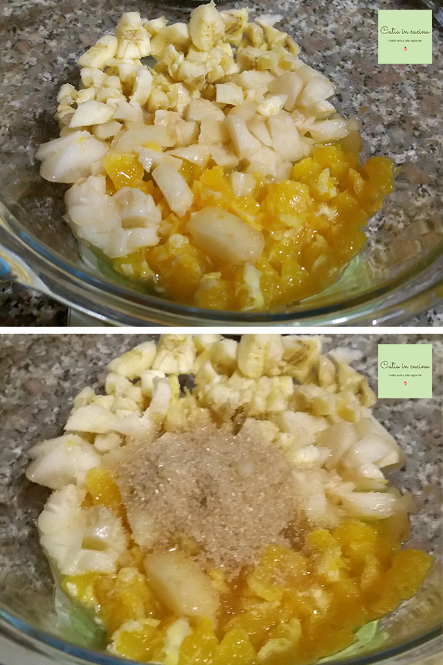 fruta cortada em pedaços + açúcar