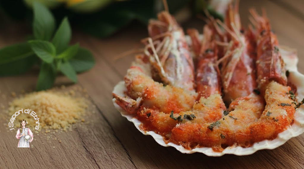 Camarões gratinados com menta