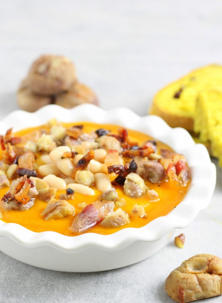 Creme de abóbora com castanhas e cannellini na panela de pressão