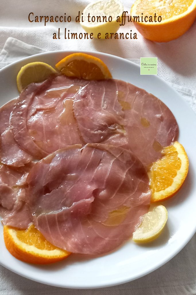carpaccio de atum defumado com limão e laranja