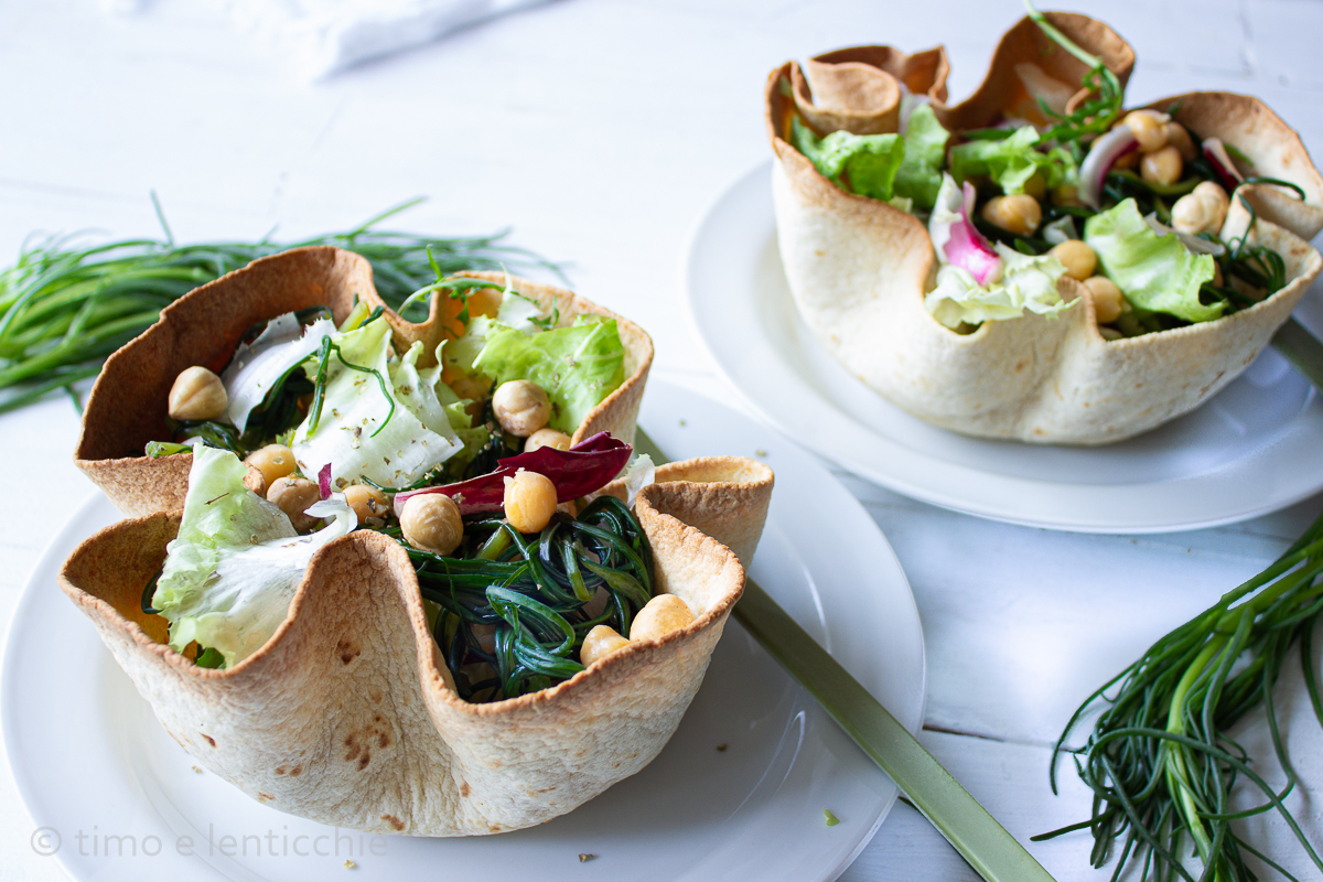 Cestinhos de salada com agretti