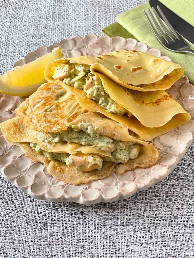 crepes de salmão e brócolis