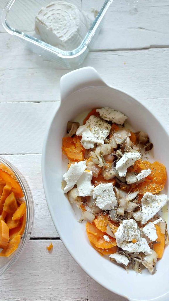 Gratinado de batatas-doces e radicchio