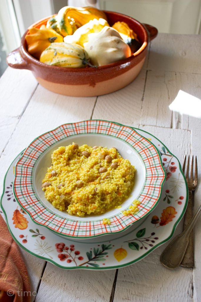 milhete tipo risoto com grão-de-bico e cenoura