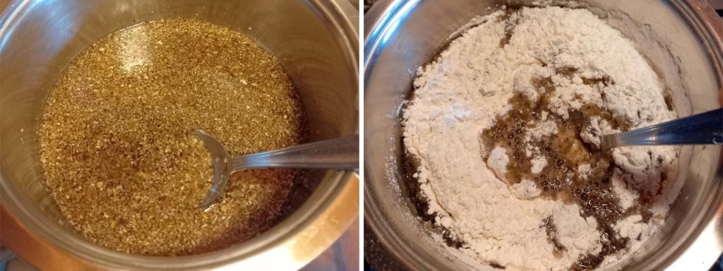 Despejar na água fervente pó de alcachofra e depois farinha