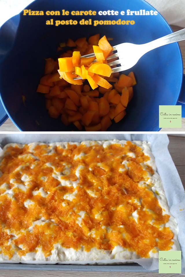 pizza com cenouras cozidas no lugar do tomate - etapas