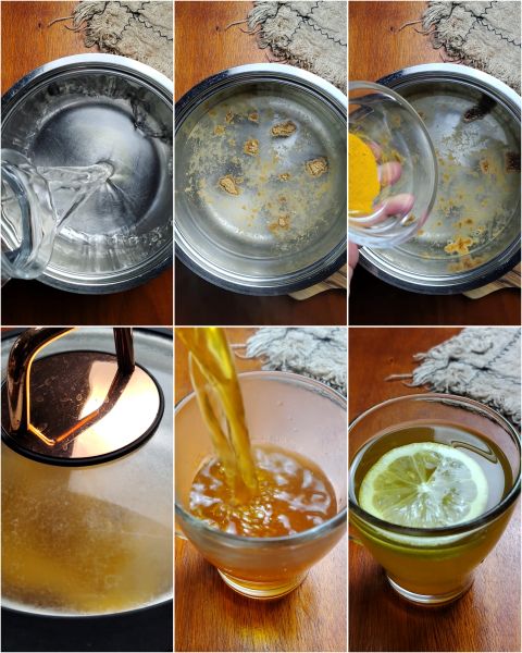 preparação do chá de gengibre e cúrcuma