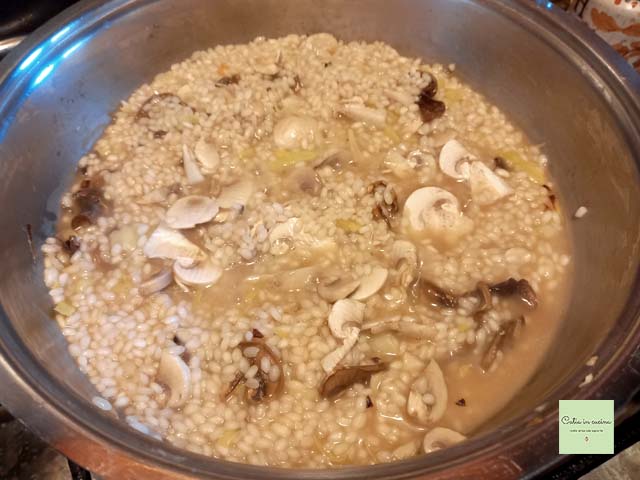 risoto de cogumelos frescos e secos cozimento