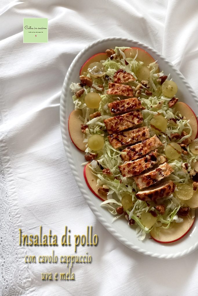 salada de frango com repolho, uva e maçã