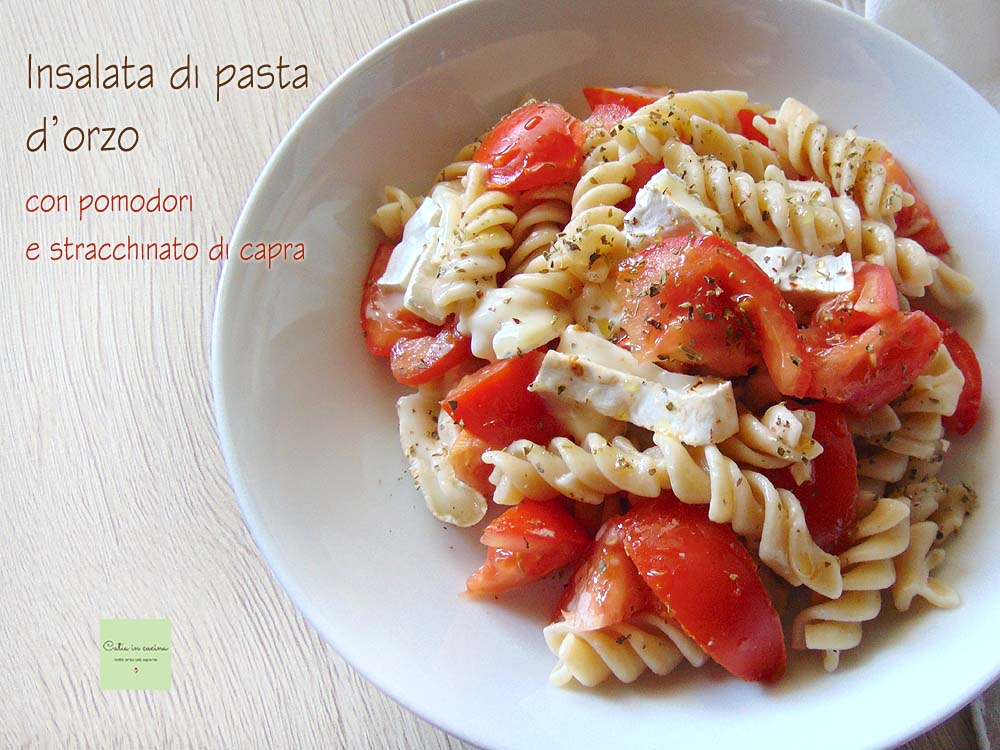 Salada de macarrão com tomates e stracchinato de cabra