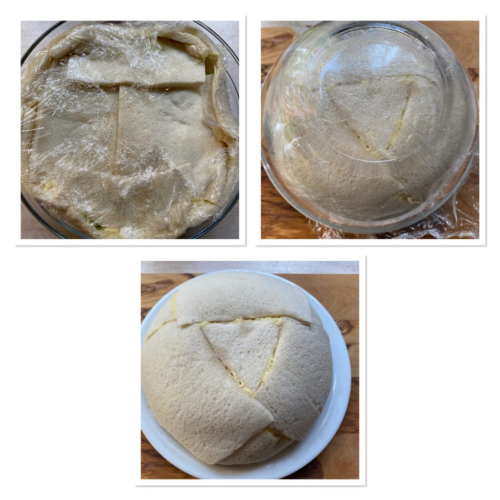 Zuccotto salgado de tramezzini com atum e salmão