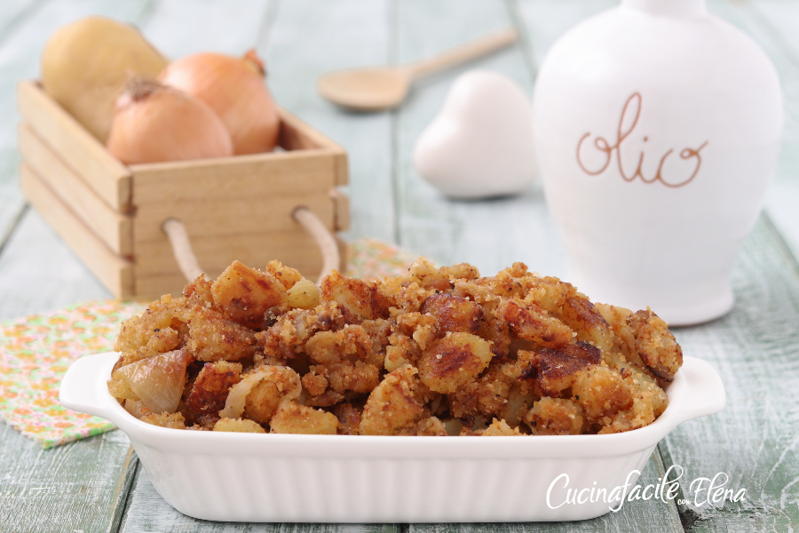 Batatas e cebolas na frigideira