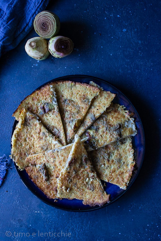 Cecina com alcachofras farinata de grão-de-bico
