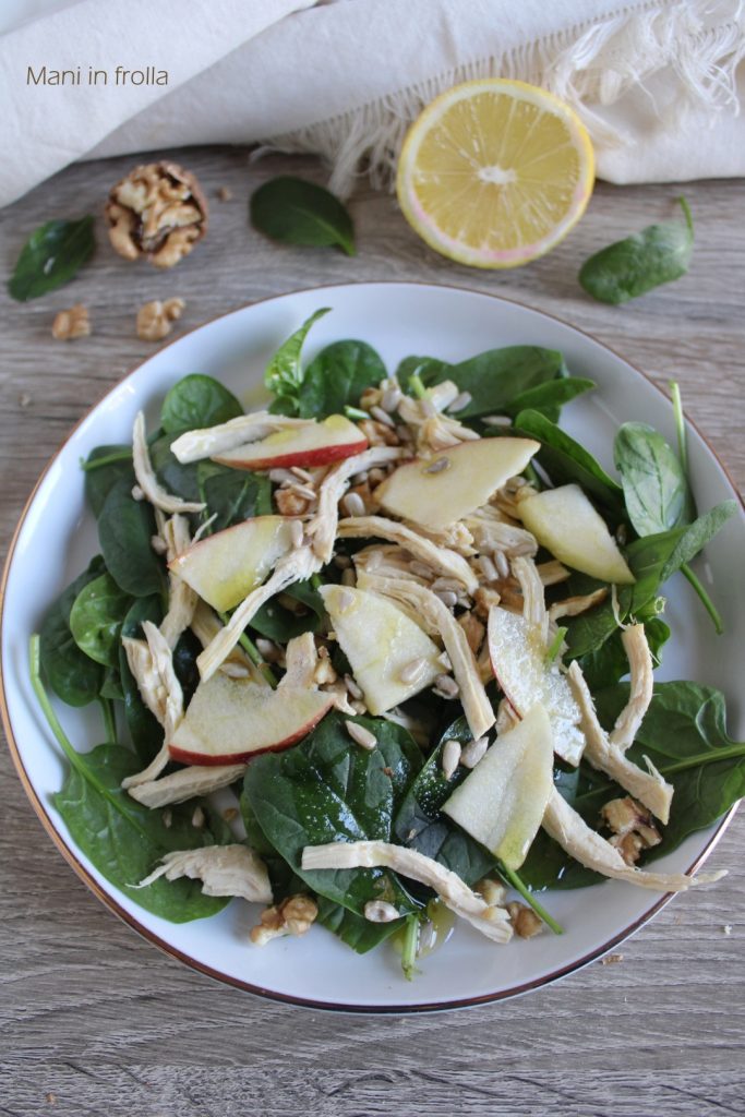 Salada de frango com Espinafre, nozes e sementes