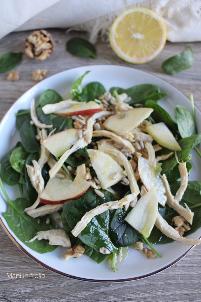 Salada de frango com Espinafre, nozes e sementes