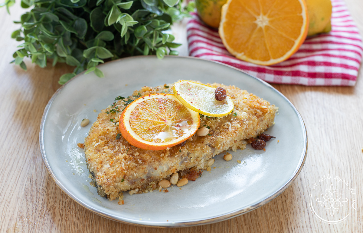 Peixe-espada gratinado no forno com cítricos