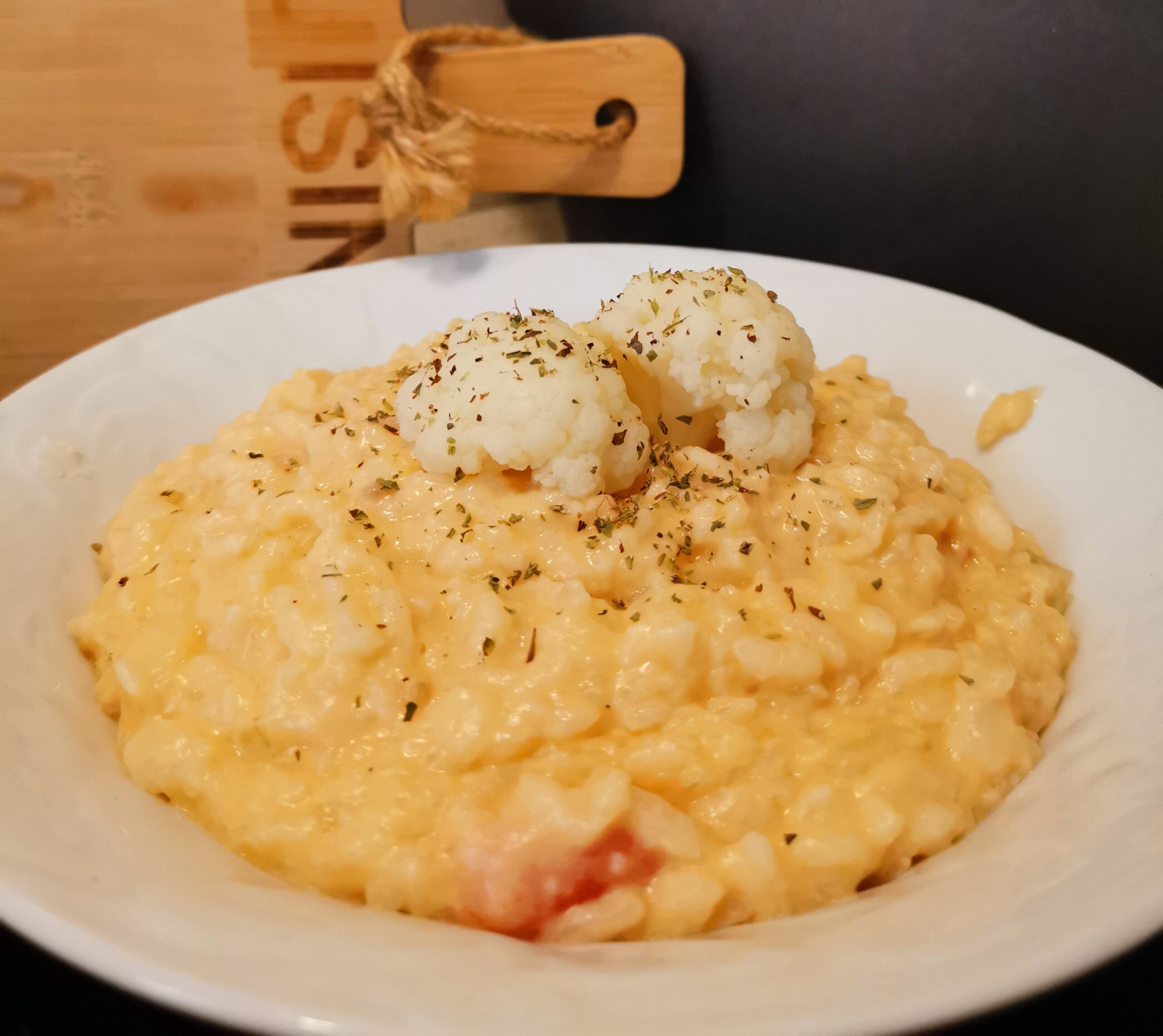 Risoto pizzaiolo leite e couve-flor