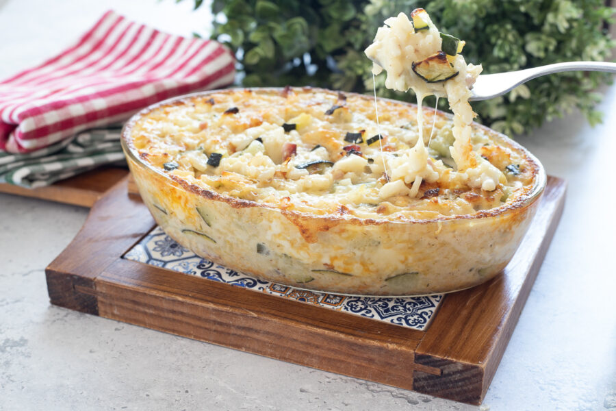 Arroz assado com abobrinha e pancetta