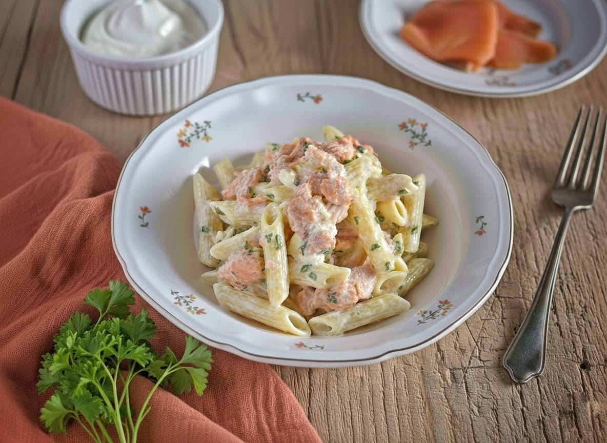 Penne salmão e Philadelphia