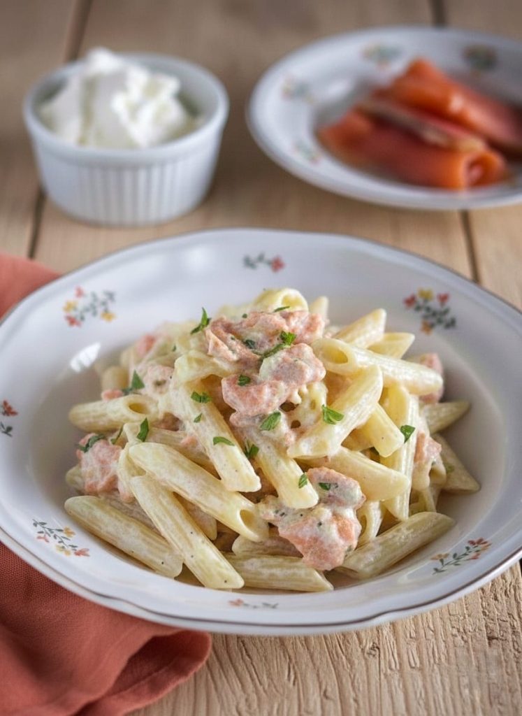 Penne salmão e philadelphia