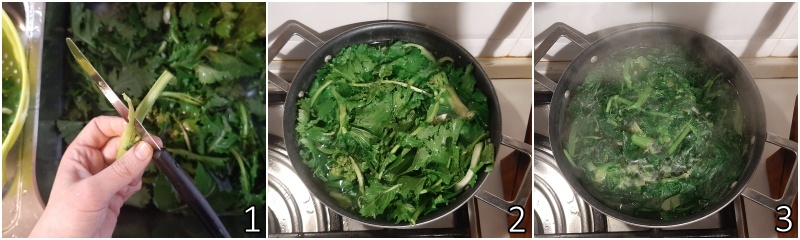 a. pulire e lessare i broccoletti romani in acqua bollente salata