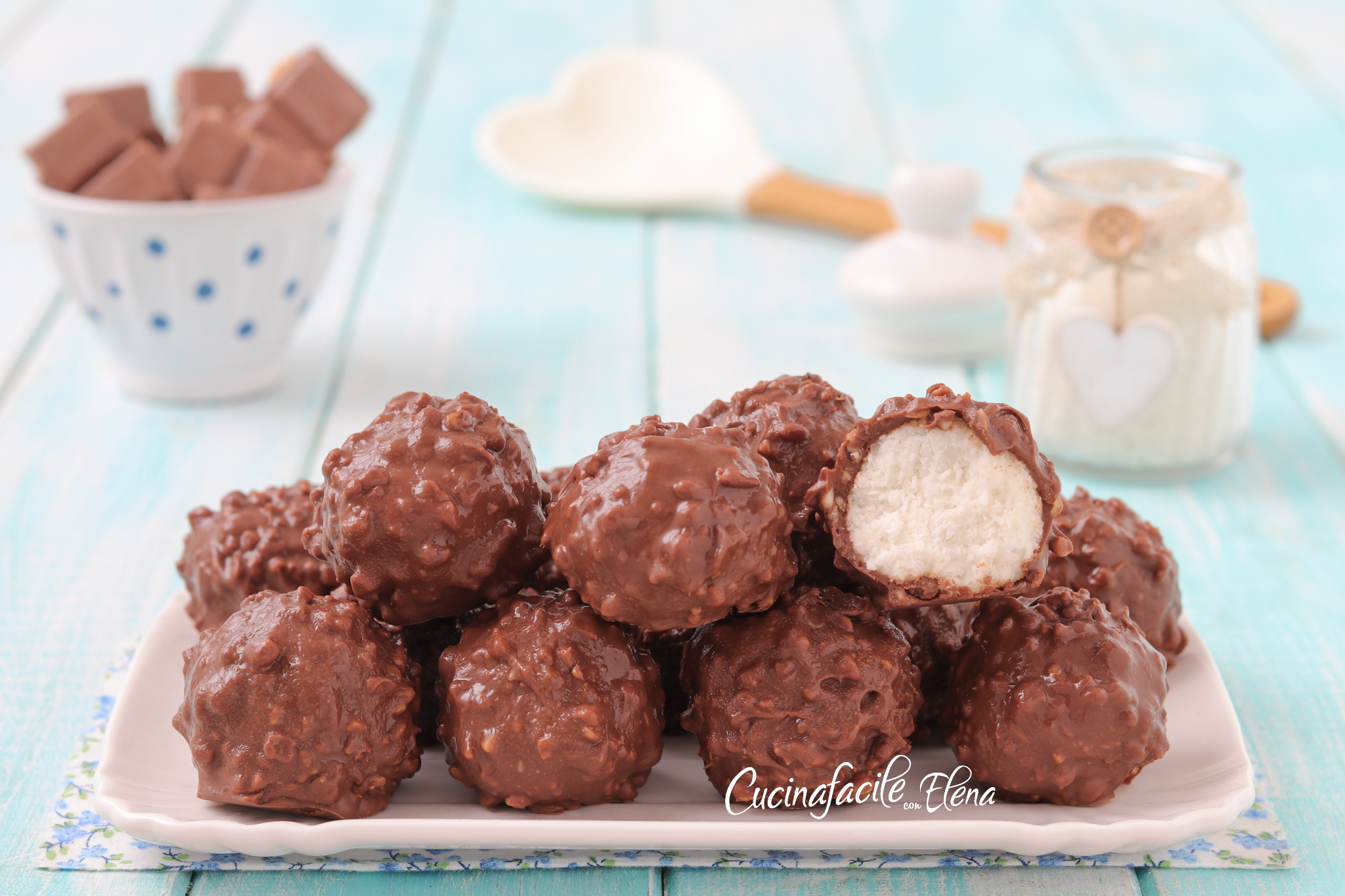 Bolinhas de coco e chocolate